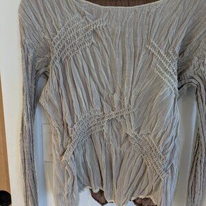 Rene Dehry Top Size L Scrunchy Dressy Top for Women Tan/Brown